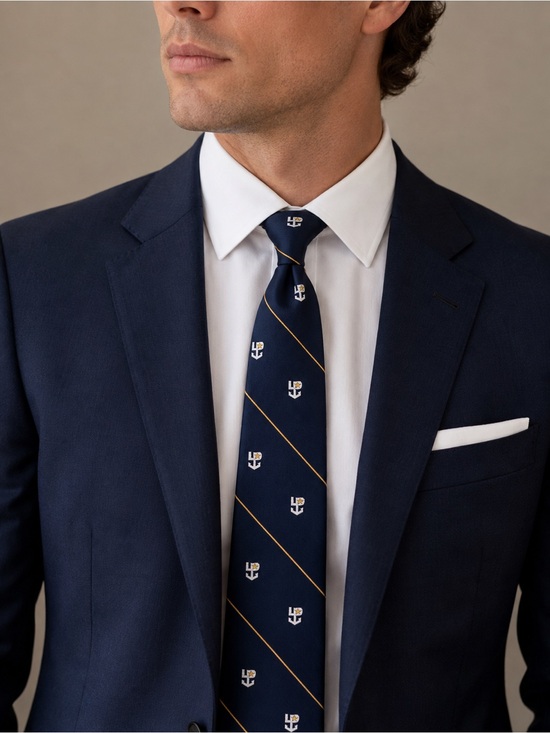 London 400 Other - Vintage Classic Navy Crest Stripe Tie with Gold Accents